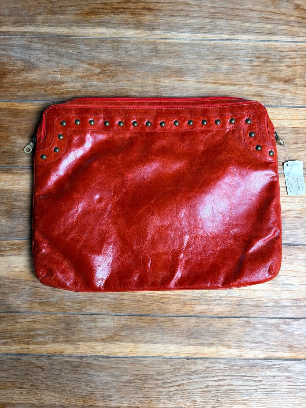 Alex USA Red Leather Laptop Sleeve Portfolio Case Studded Neiman Marcus 17x13